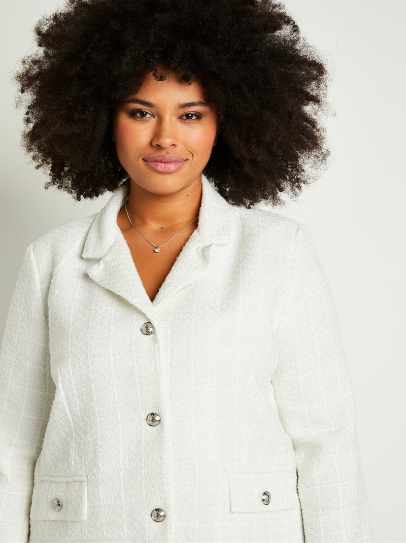 Veste droite boutonnée tissu natté col tailleur Beige - Kiabi