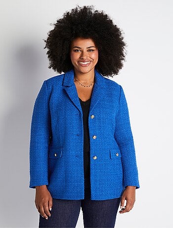 Veste droite boutonnée tissu natté col tailleur