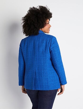 Veste droite boutonnée tissu natté col tailleur