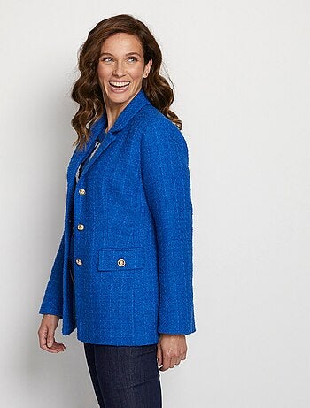 Veste droite boutonnée tissu natté col tailleur