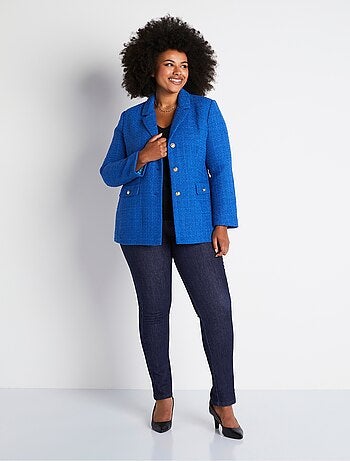 Veste droite boutonnée tissu natté col tailleur
