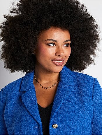 Veste droite boutonnée tissu natté col tailleur