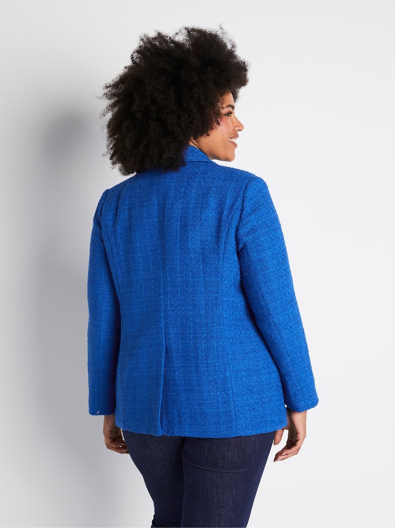 Veste droite boutonnée tissu natté col tailleur Bleu - Kiabi