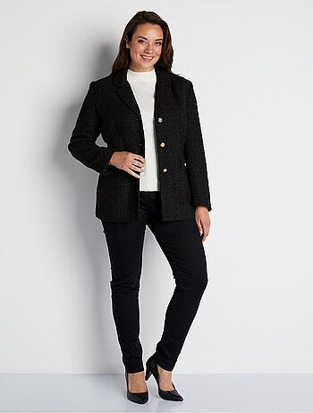 Veste droite boutonnée tissu natté col tailleur