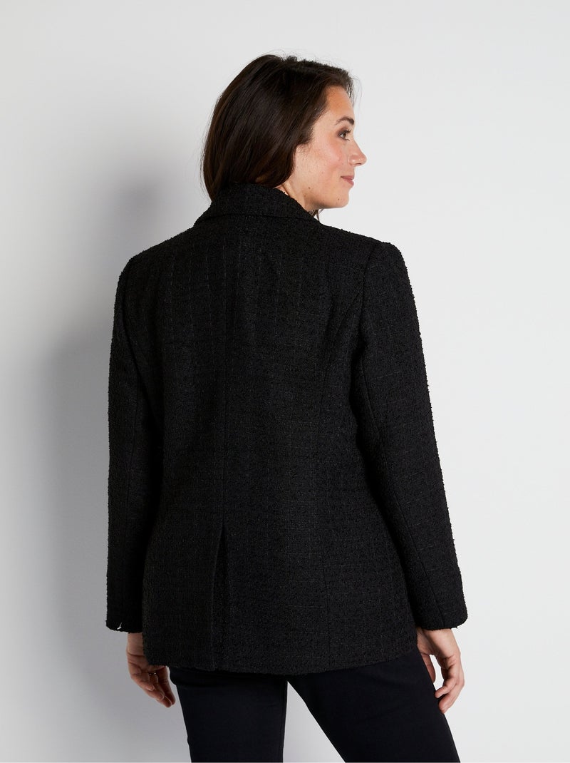 Veste droite boutonnée tissu natté col tailleur Noir - Kiabi
