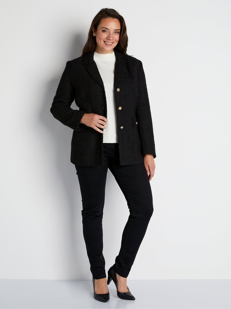 Veste droite boutonnée tissu natté col tailleur Noir - Kiabi