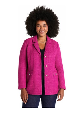 Veste droite boutonnée tissu natté col tailleur