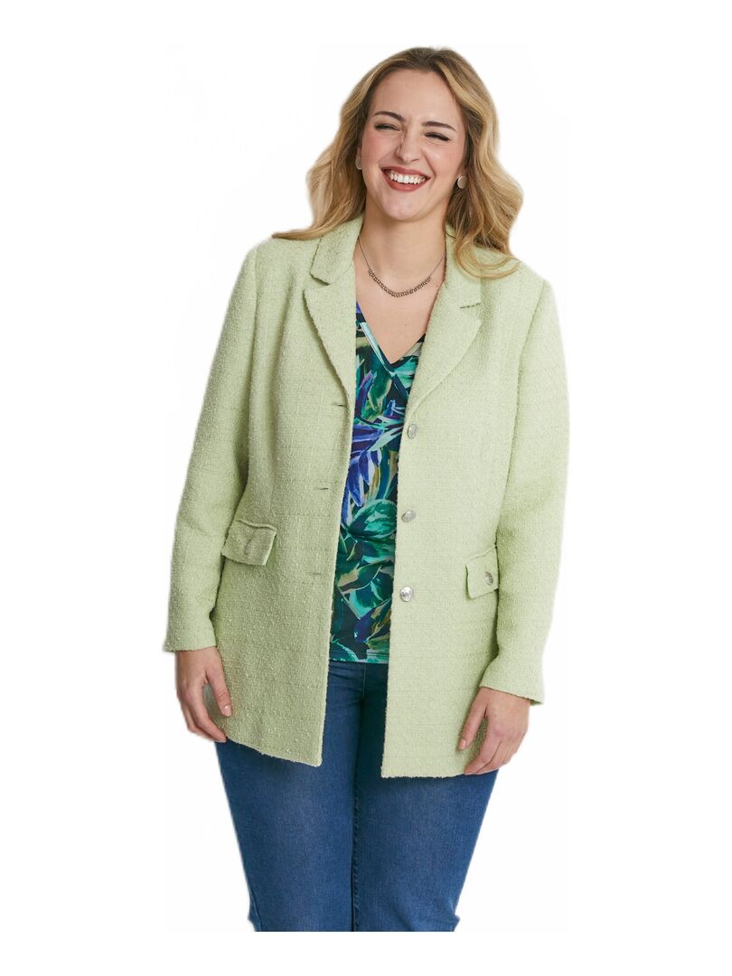 Veste droite boutonnée tissu natté col tailleur Vert - Kiabi