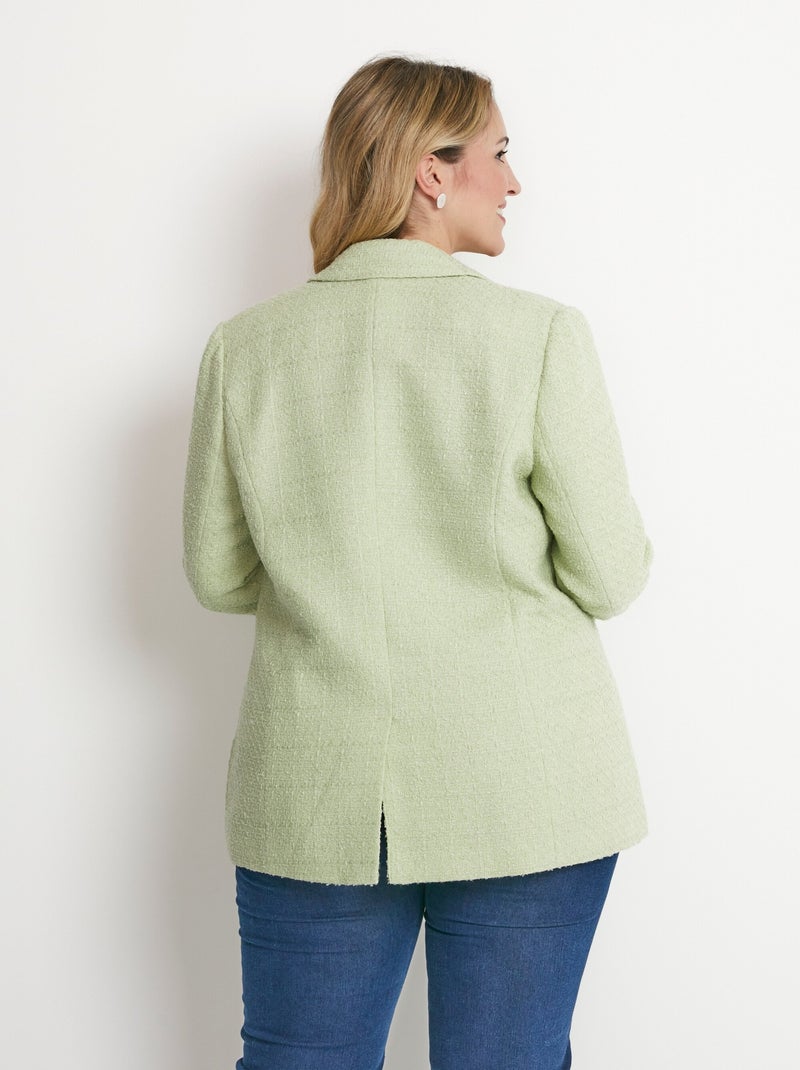 Veste droite boutonnée tissu natté col tailleur Vert - Kiabi