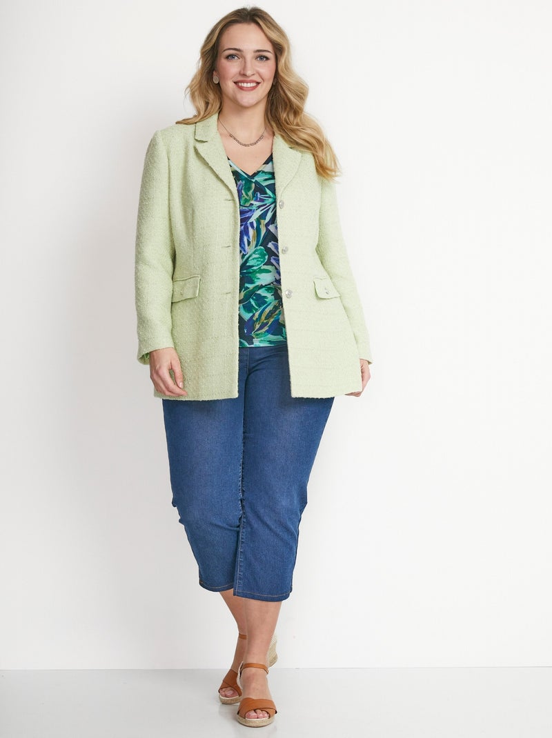 Veste droite boutonnée tissu natté col tailleur Vert - Kiabi