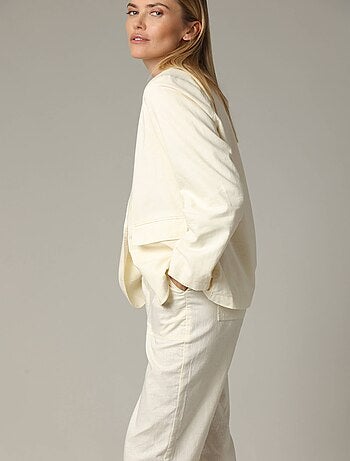 Veste droite en lin et coton avec col tailleur et fermeture boutonnée 'Deeluxe'