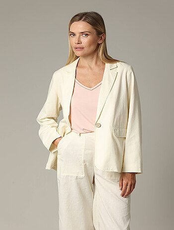 Veste droite en lin et coton avec col tailleur et fermeture boutonnée 'Deeluxe'