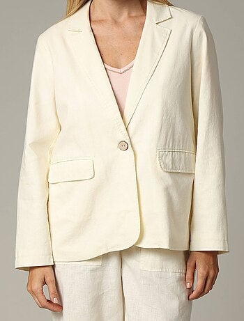 Veste droite en lin et coton avec col tailleur et fermeture boutonnée 'Deeluxe'