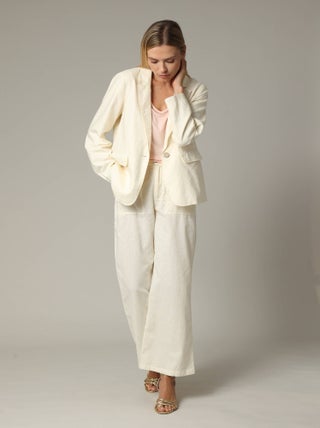 Veste droite en lin et coton avec col tailleur et fermeture boutonnée 'Deeluxe'