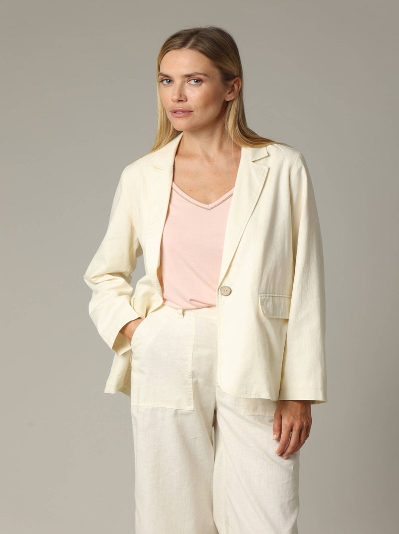 Veste droite en lin et coton avec col tailleur et fermeture boutonnée 'Deeluxe' Blanc - Kiabi
