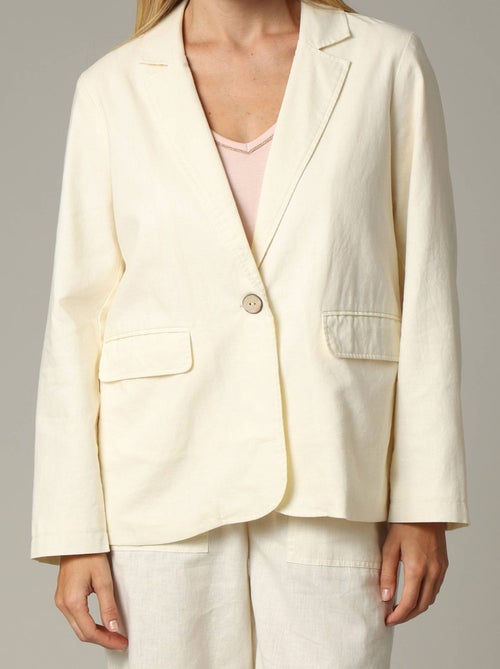 Veste droite en lin et coton avec col tailleur et fermeture boutonnée 'Deeluxe' - Kiabi