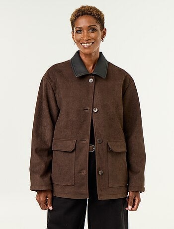 Veste droite en suédine avec col en simili