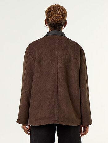 Veste droite en suédine avec col en simili