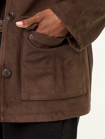 Veste droite en suédine avec col en simili