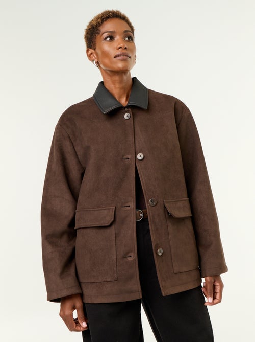 Veste droite en suédine avec col en simili - Kiabi
