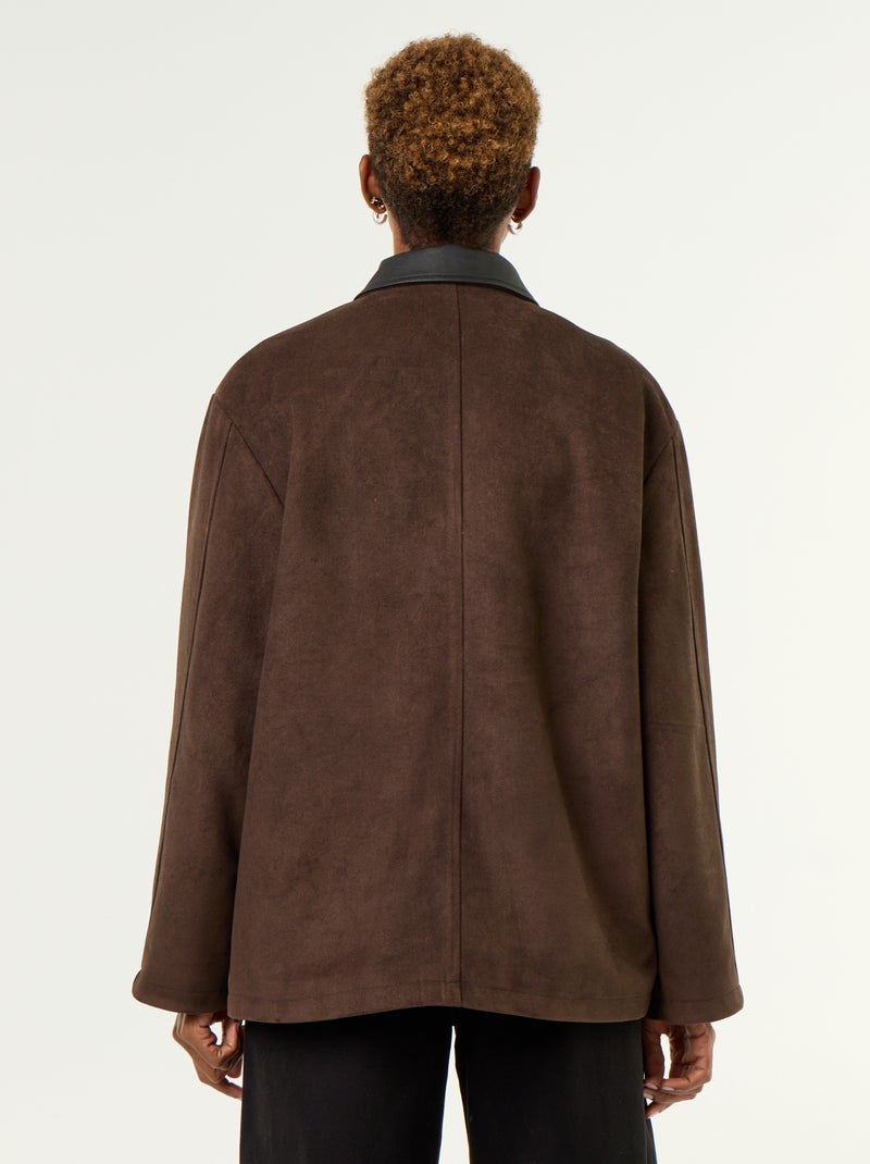 Veste droite en suédine avec col en simili Marron - Kiabi
