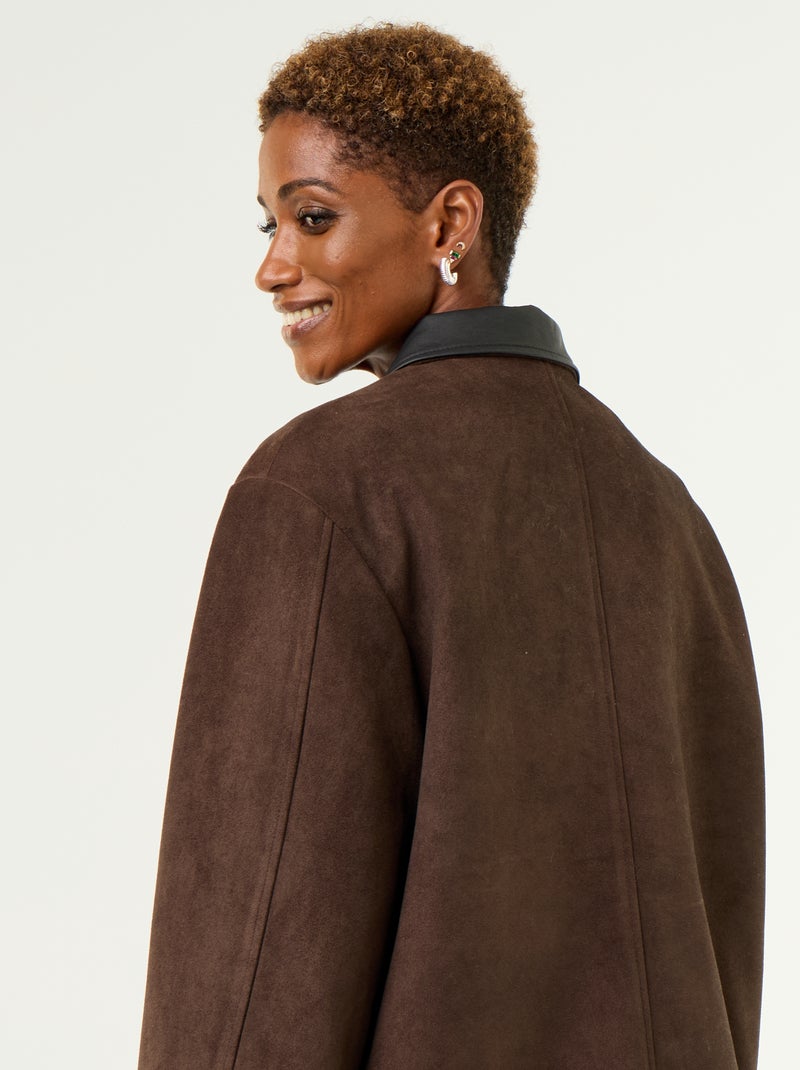 Veste droite en suédine avec col en simili Marron - Kiabi