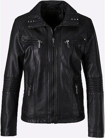 Veste effet cuir à col à revers avec poches zippées - Taille standard - Moda Vilona