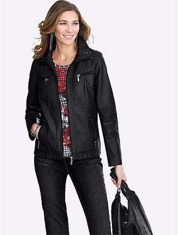 Veste effet cuir à col à revers avec poches zippées - taille standard - moda vilona
