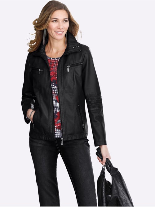 Veste effet cuir à col à revers avec poches et détails mode - Taille standard - Moda Vilona - Kiabi Veste effet cuir à col à revers avec poches et détails mode - Taille standard - Moda Vilona - Kiabi