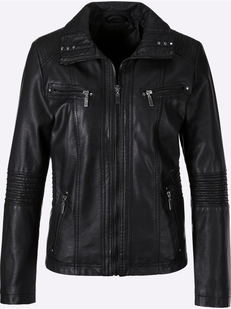 Veste effet cuir à col à revers avec poches et détails mode - Taille standard - Moda Vilona Noir - Kiabi
