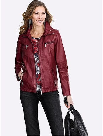 Veste effet cuir à col à revers avec poches zippées - taille standard - moda vilona