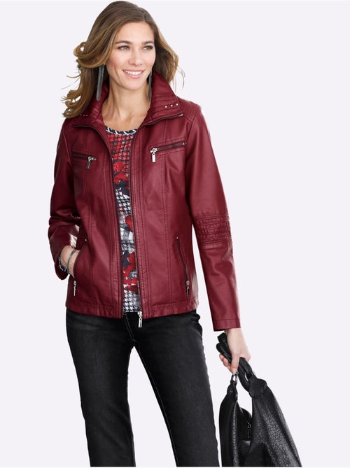 Veste effet cuir à col à revers avec poches zippées - Taille standard - Moda Vilona - Kiabi