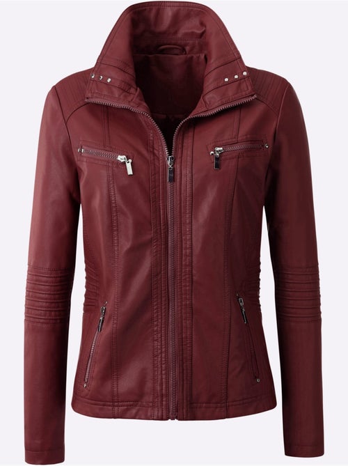 Veste effet cuir à col à revers avec poches zippées - Taille standard - Moda Vilona - Kiabi