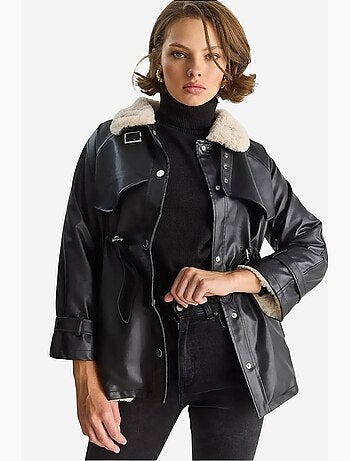 Veste effet cuir détail fausse fourrure lucci