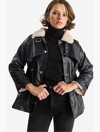 Veste effet cuir détail fausse fourrure lucci