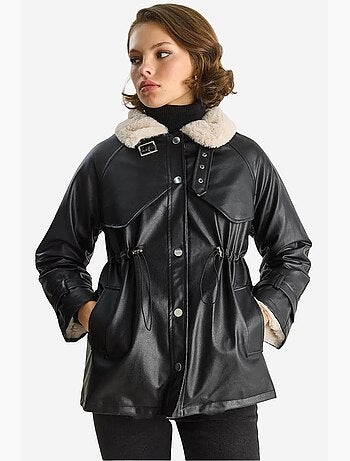 Veste effet cuir détail fausse fourrure lucci