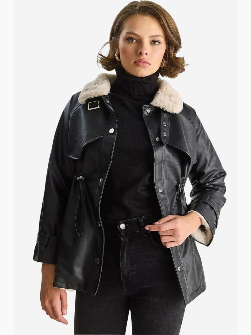 Veste effet cuir détail fausse fourrure lucci Noir - Kiabi
