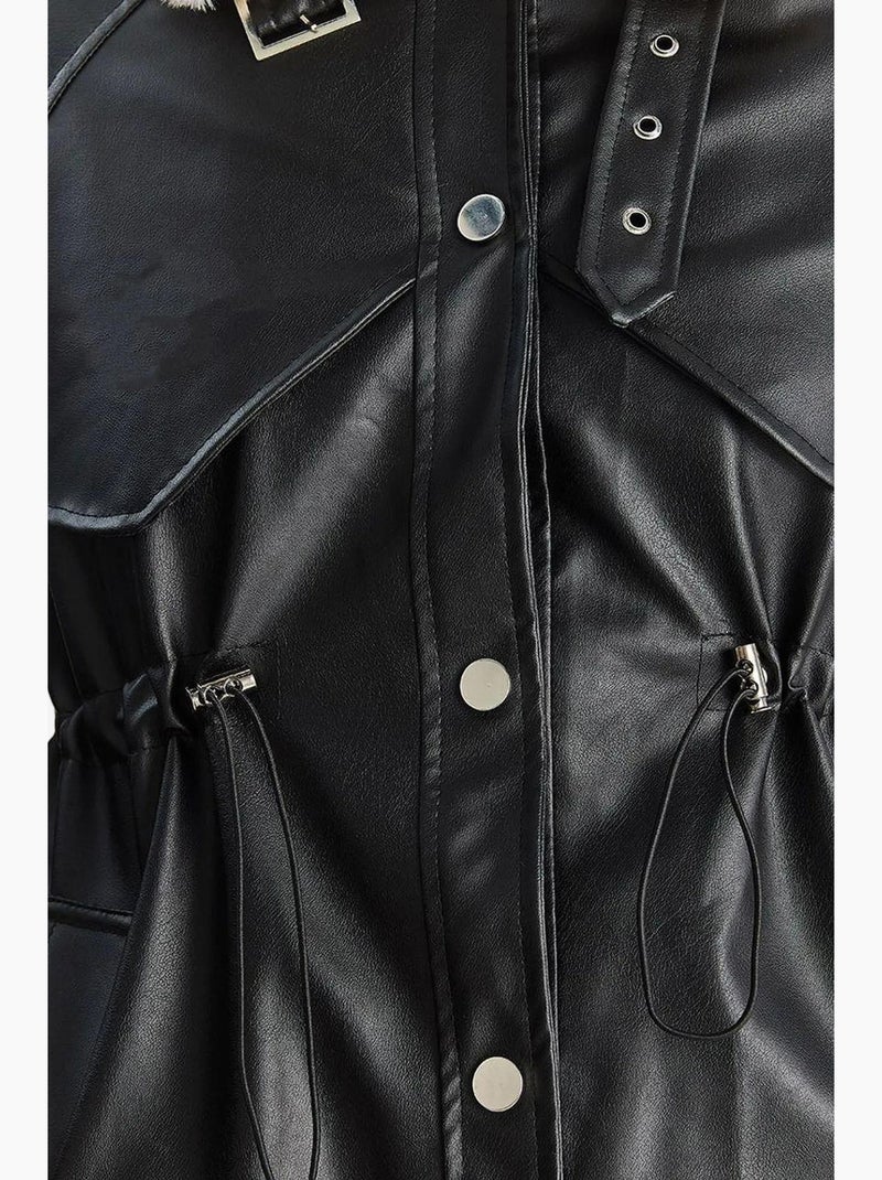 Veste effet cuir détail fausse fourrure lucci Noir - Kiabi