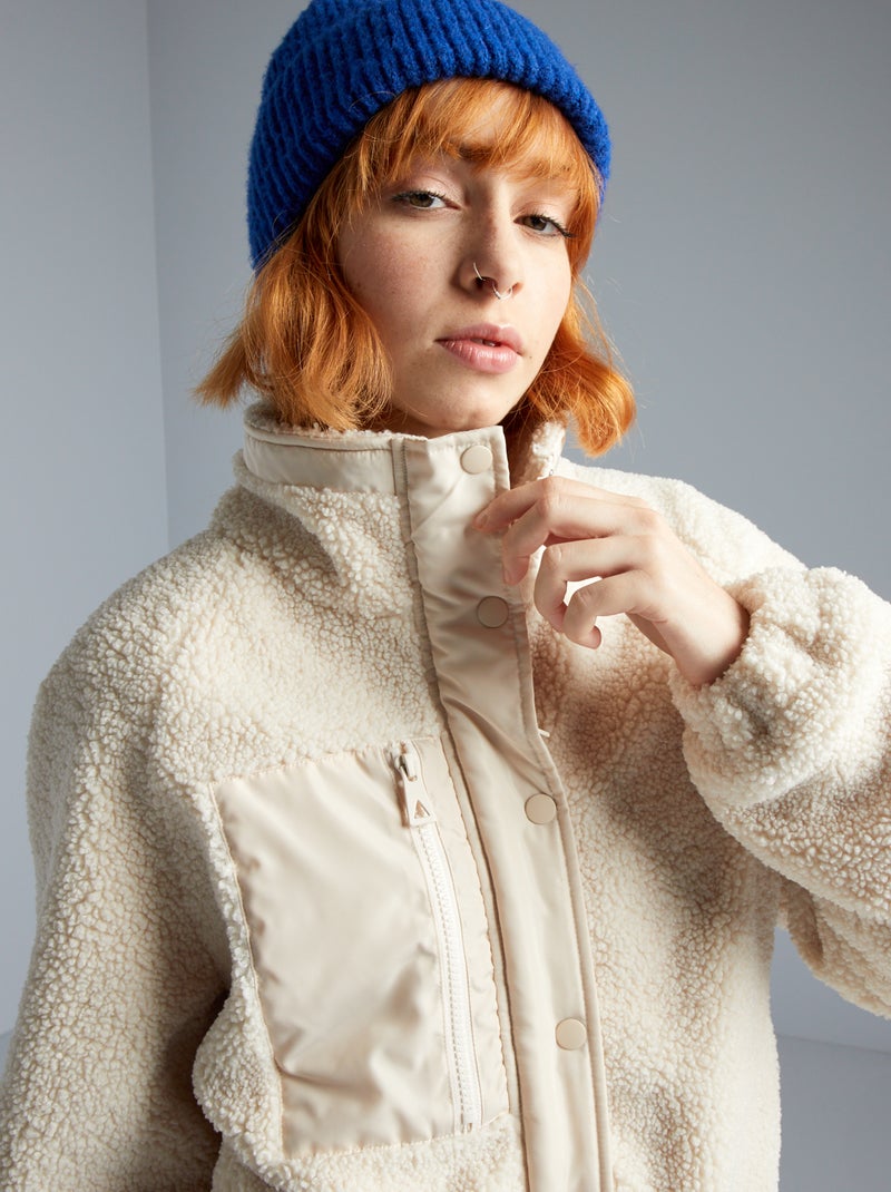Veste effet moutonné à manches longues Beige - Kiabi