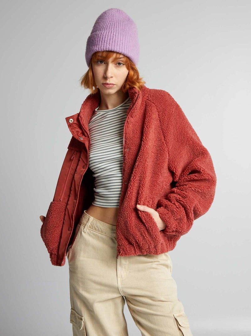 Veste effet moutonné à manches longues Brique - Kiabi