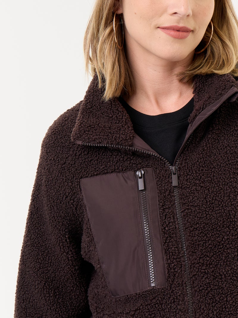 Veste effet moutonné de maternité et portage Marron - Kiabi