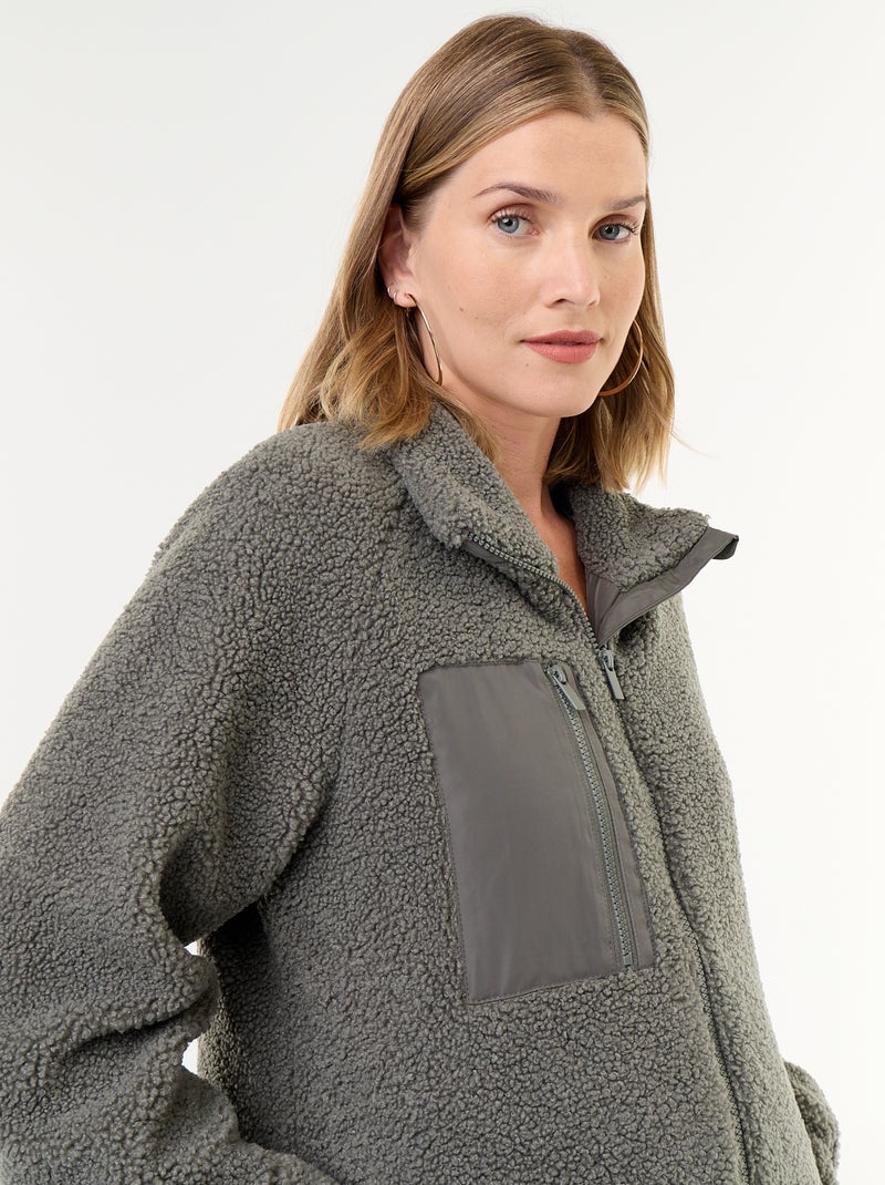 Veste effet moutonné de maternité et portage Vert - Kiabi