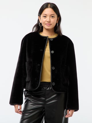 Veste effet pelucheux col rond