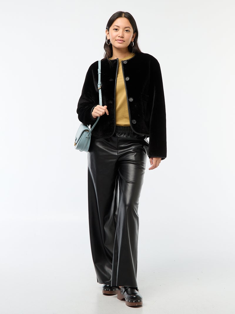 Veste effet pelucheux col rond Noir - Kiabi