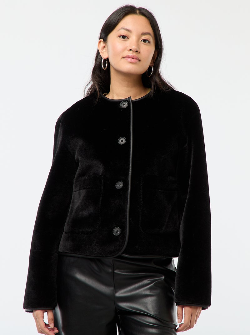 Veste effet pelucheux col rond Noir - Kiabi