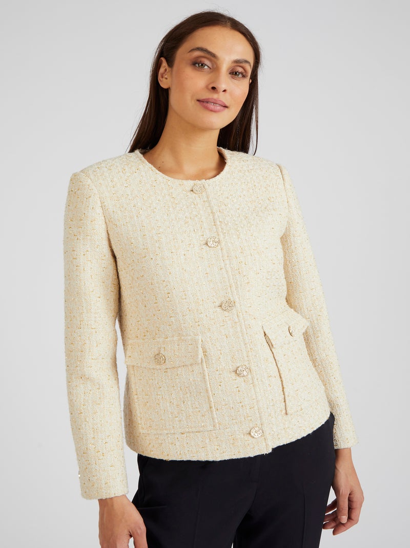 Veste effet tweed avec fil coloris doré - Damart Ivoire - Kiabi