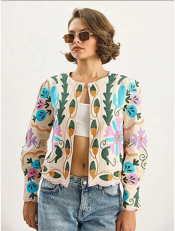 Veste en coton à imprimé floral jacquard lucci