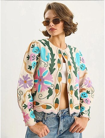 Veste en coton à imprimé floral jacquard lucci