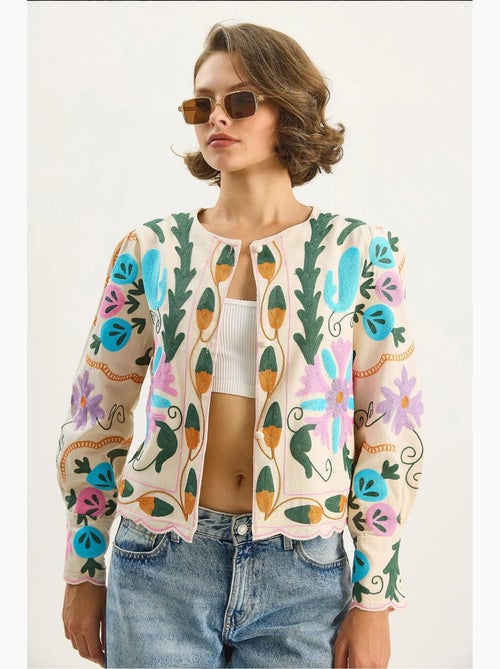 Veste en coton à imprimé floral jacquard lucci - Kiabi Veste en coton à imprimé floral jacquard lucci - Kiabi