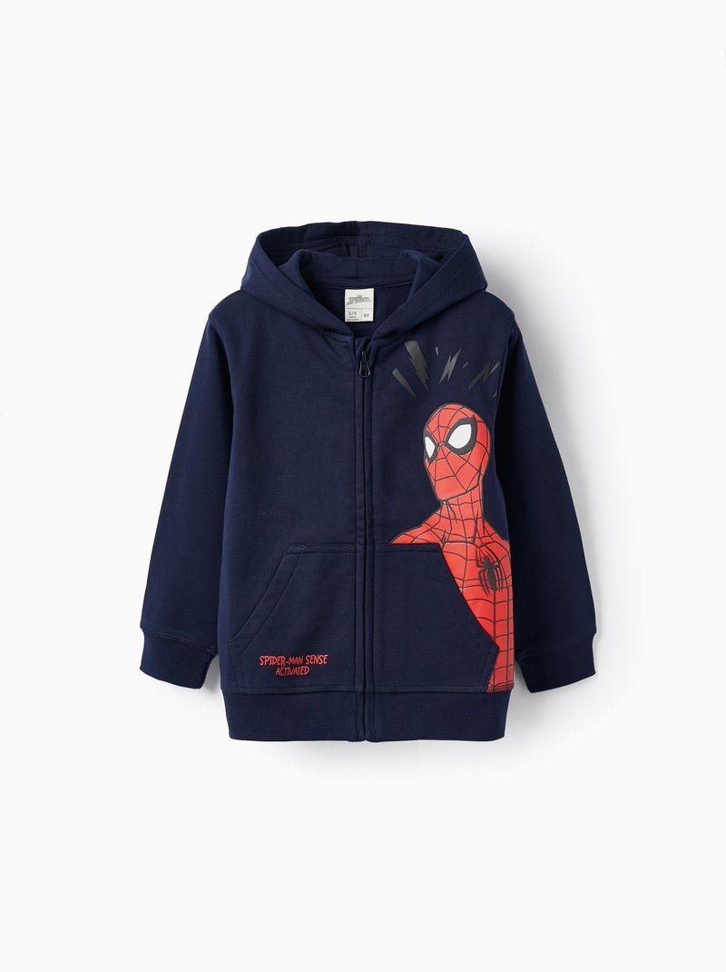Veste en Coton avec Capuche pour Garçon 'Homme-Araignée'   MARVEL SPIDERMAN Bleu foncé - Kiabi